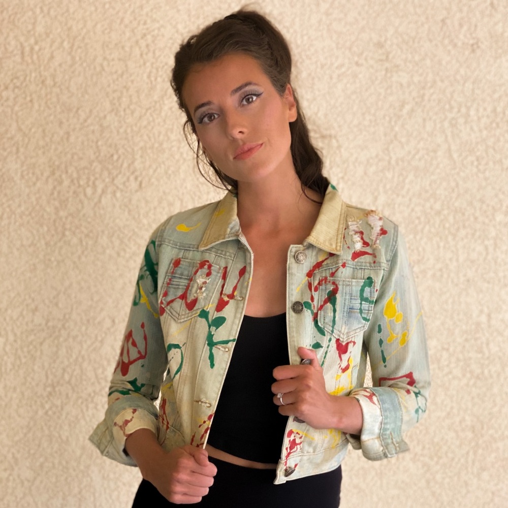 Navie Paint Style Button Up Jean Jacket - Picture 3 of 12